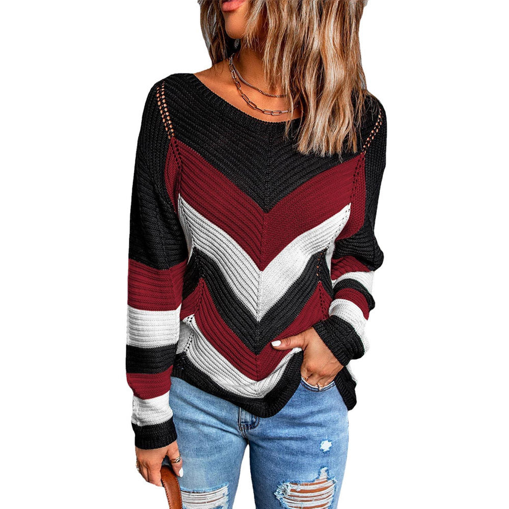 Color Matching Autumn Winter Loose Top Snow Color Matching Knitted Sweater