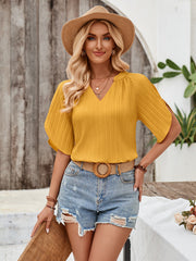 Summer Women’s Casual Solid Color V-neck Slim Hollow Out Cutout Top