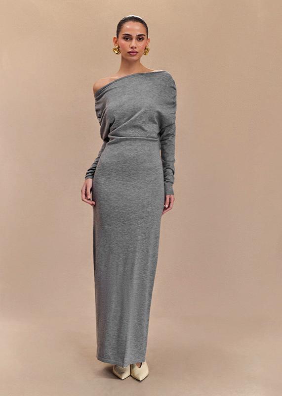 Gray Off-Shoulder Maxi Dress