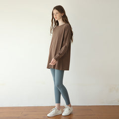 Pure Cotton Round Neck Loose Long Sleeves Bottoming Shirt Sexy Casual Sporty Simplicity T shirt Solid Color Top Women