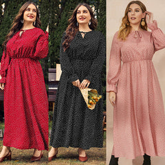 Plus Size Polka-Dot Loose-Fitting Long Sleeve Dress for Women