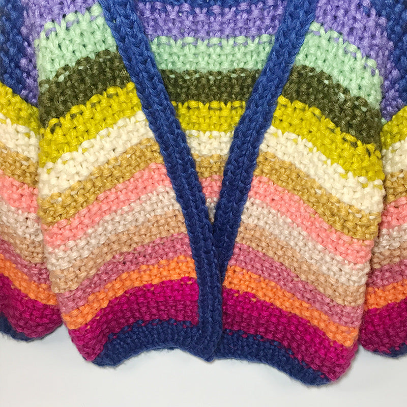 Colored Lantern Sleeve Knitted Cardigan