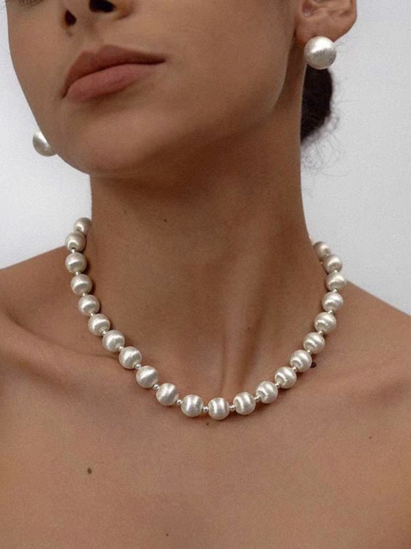 Heavy Brushed Ball Bead Necklace