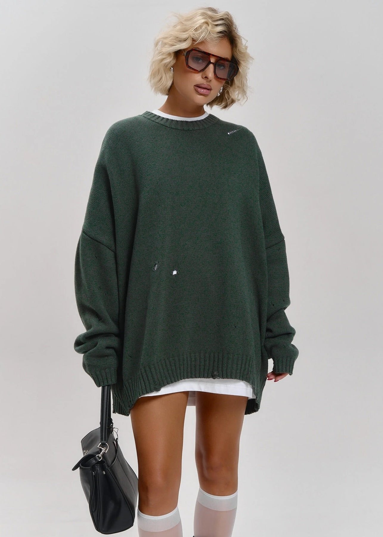 Forest Green Oversized Sweater - Casual Elegance