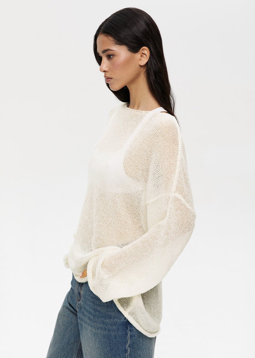 Sheer Pastel Pink Knit Sweater - Soft and Elegant