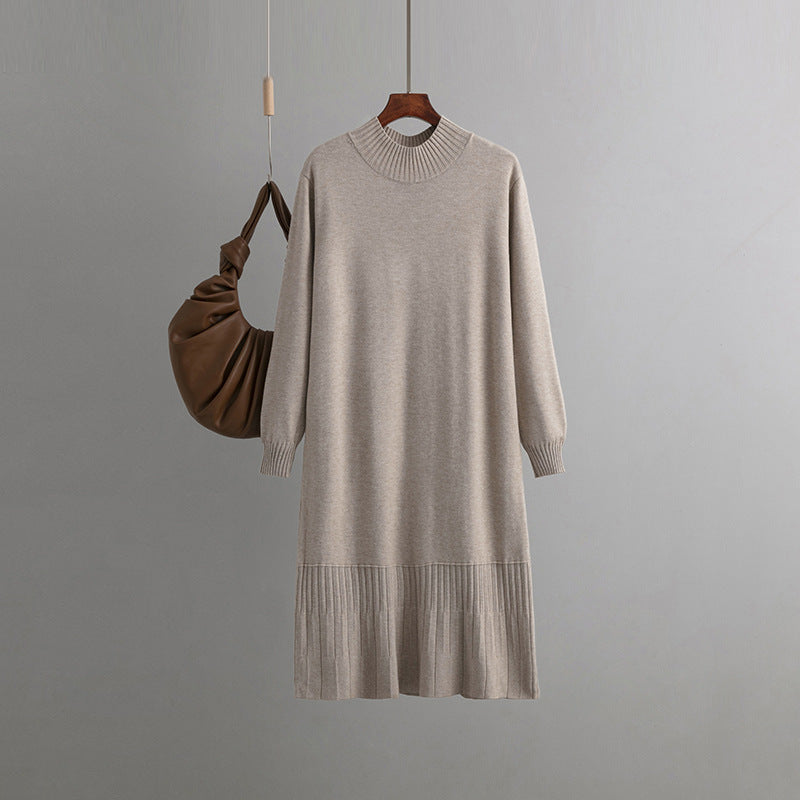 Autumn Winter Mid Length Knitting Dress: Loose Slimming Turtleneck Sweater Coat