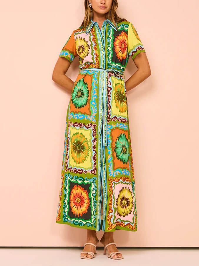 Special Sunflower Print Midi Dress