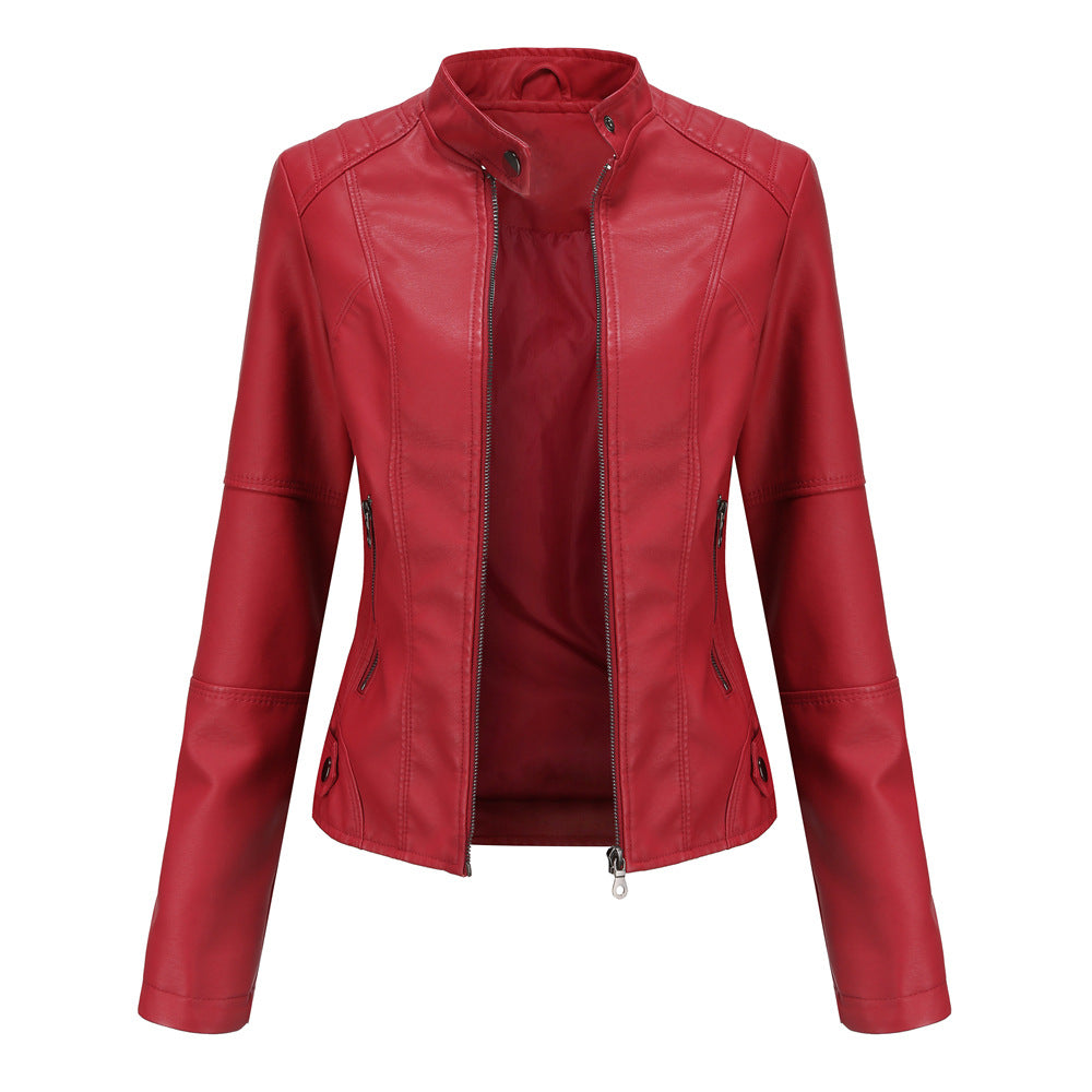 Women Leather Jacket Women Slim Jacket Thin Spring Autumn Coat Women Motorcycle Clothing Stand Collar Leather Jacket