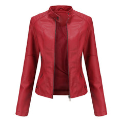 Women Leather Jacket Women Slim Jacket Thin Spring Autumn Coat Women Motorcycle Clothing Stand Collar Leather Jacket