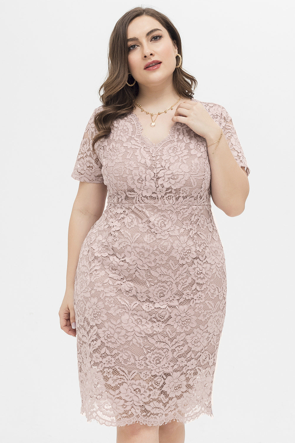 Plus Size Sexy V neck Lace Dress Women Clothing Cocktail Evening Dress