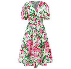 Summer Women V Neck Bohemian Printed A Line Dress – Floral Beach Party Sundress