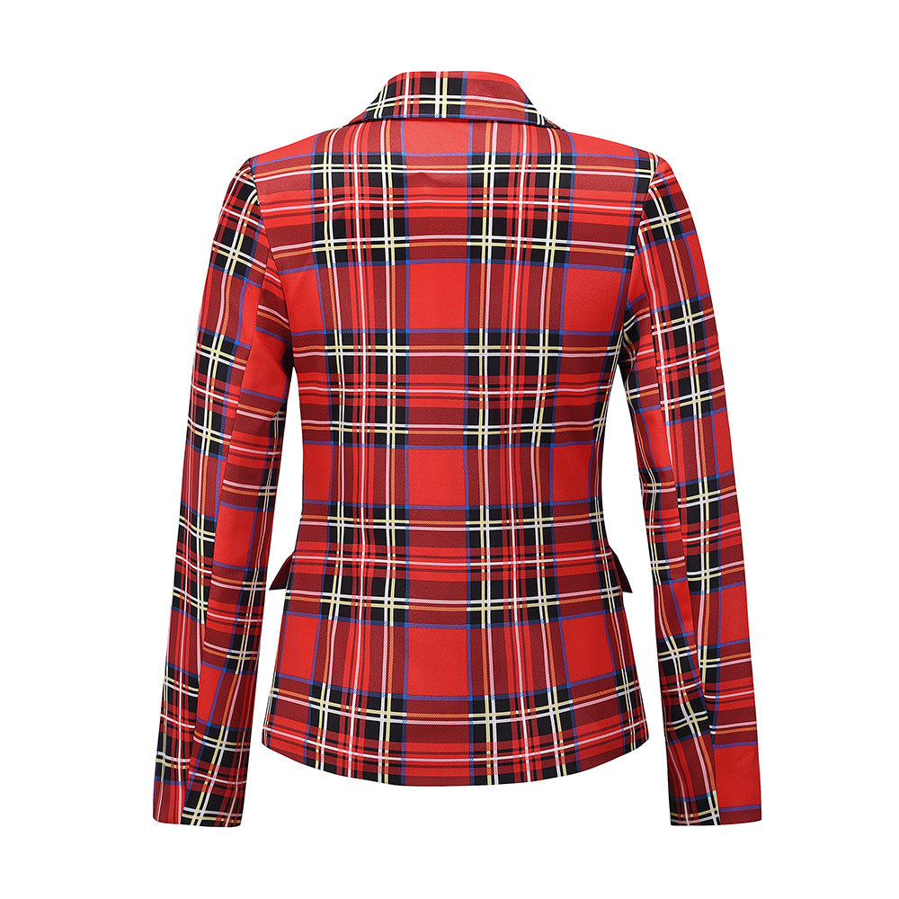 Plaid Double-Breasted Suit Jacket