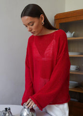 Sheer Red Knit Sweater - Bold and Breezy