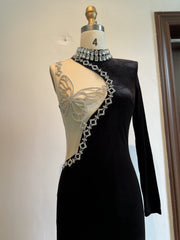 Sexy Black Dress Short Rhinestone Butterfly Beaded 3D Luxury Dress