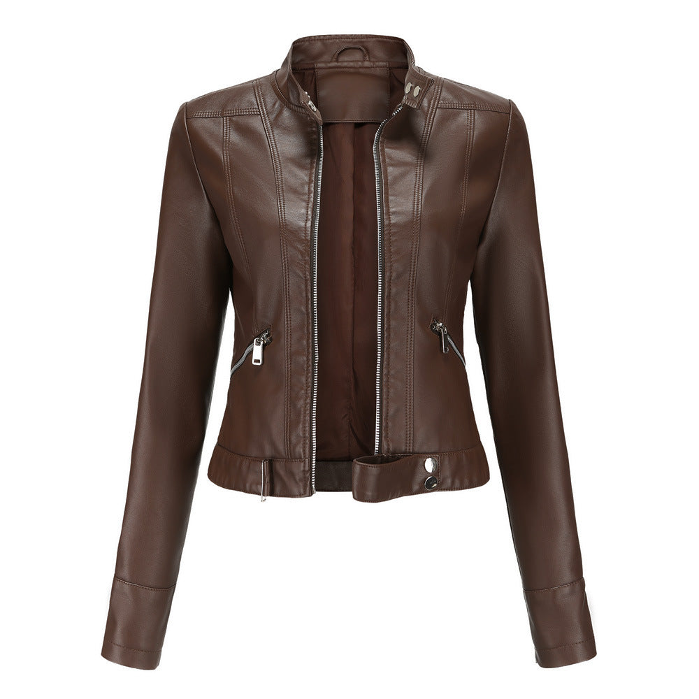 New Women’s Short Leather Jacket – Stand Collar, Spring/Autumn Lady’s Coat