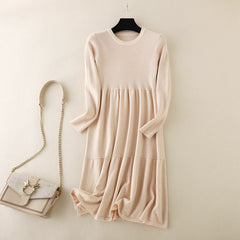 Mid Length Sweater Dress Over The Knee Women Autumn Winter Base Ride Loose Oversized Knit Dress Long Dress