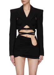 Sexy Hollow Out Cutout Backless Waist Blazer Women Spring Autumn High Grade Modern Premium Black Top