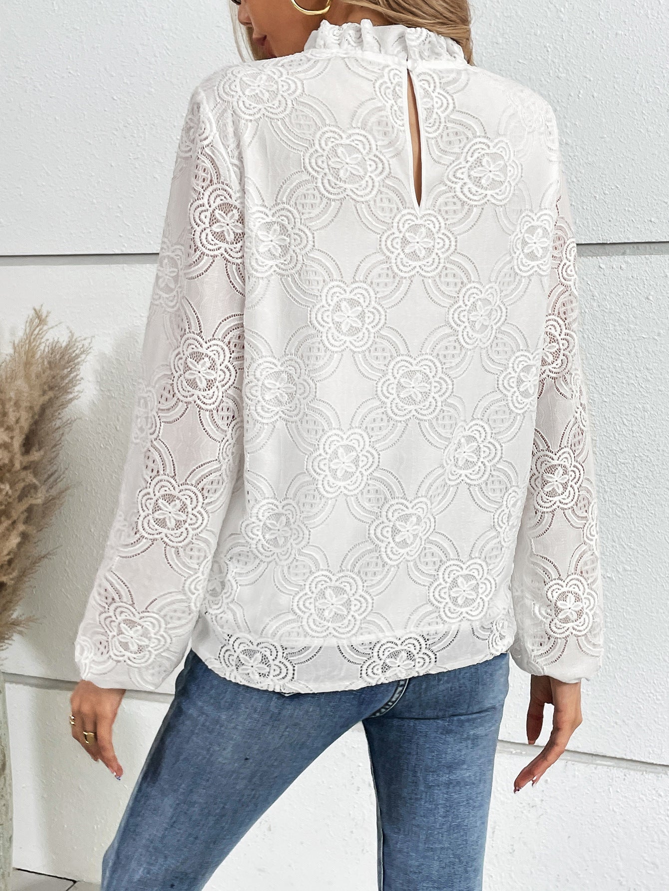 Autumn Winter Lace Collar Knitted Hollow Out Cutout Top Women Clothing