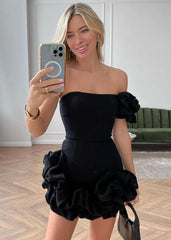 Black Rose Ruffle Strapless Dress