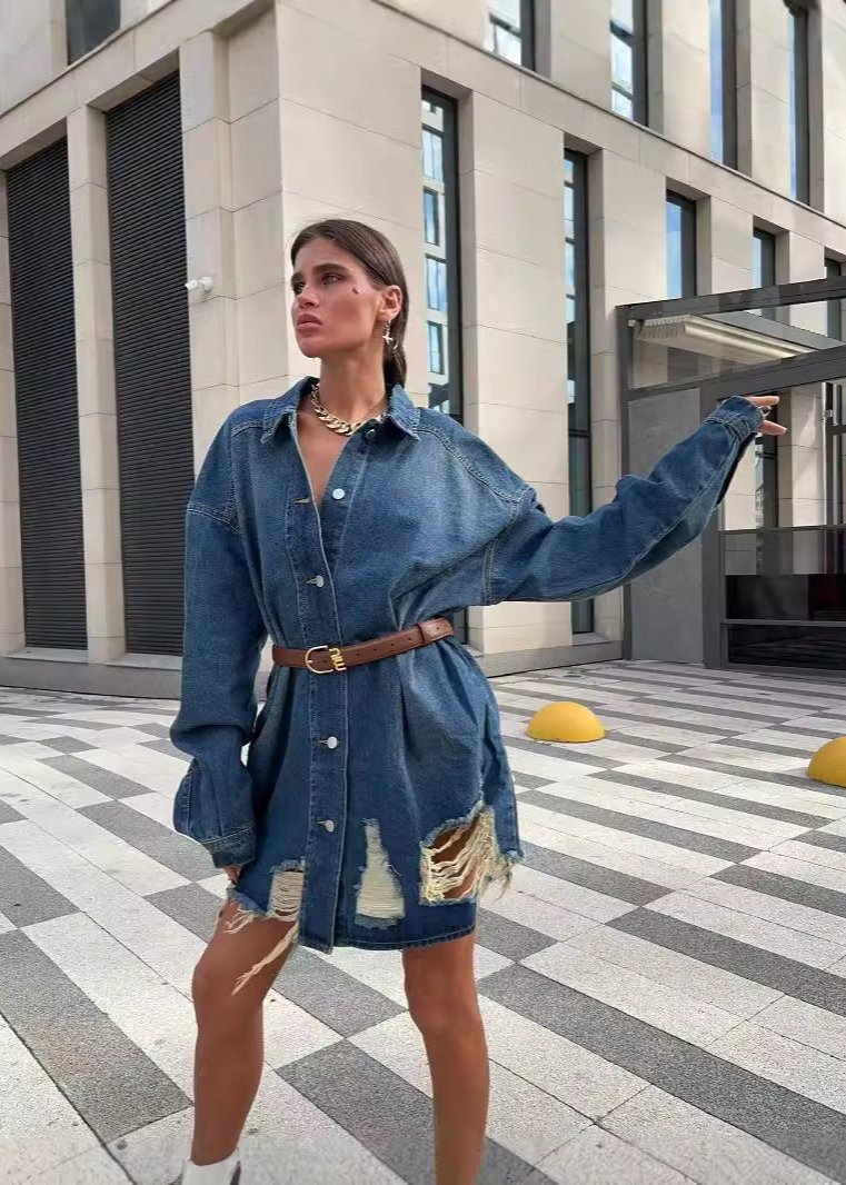 Distressed Denim Shirt Dress