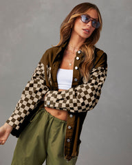 Autumn Casual Loose Plaid Contrast Color Frayed Hem Denim Jacket Women