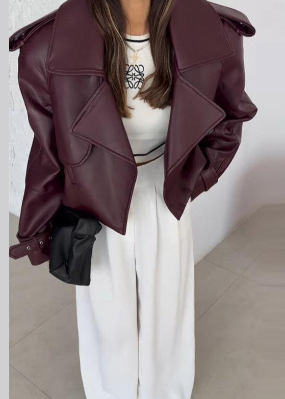 Cropped Oversized Leather Jacket