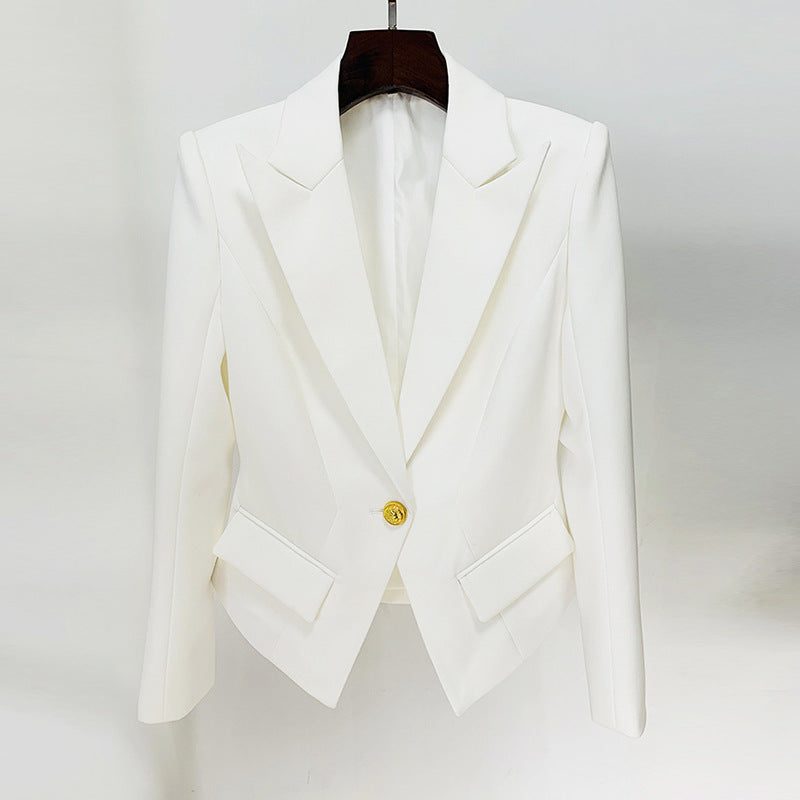 One Button Lion Buckle Slim Profile Blazer Jacket