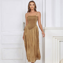 Dress Summer Spaghetti Straps Sleeveless Pleated Maxi Dress – Elegant and Chic