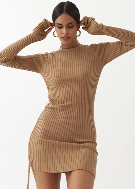 Ribbed Drawstring Bodycon Dress