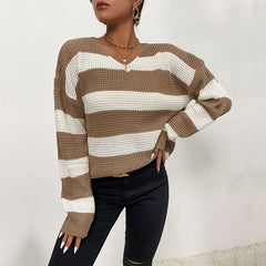 Autumn Winter Striped Sweater: Thin Long Sleeve Casual Top for Women