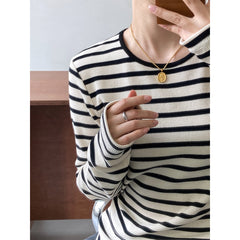 Spring Striped Long Sleeved shirt Women Slim Fit Slimming Inner Bottoming Shirt Top