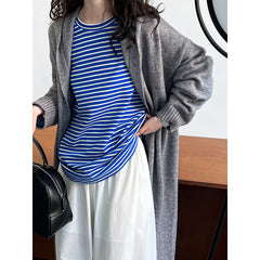 Lazy Pullover Stripe Sweater Women Minimalist Design Loose Retro Raglan Sleeve Top