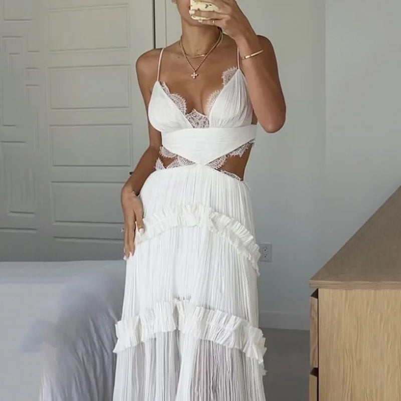 Fall Sexy Home Strap Lace See through Ripped Dress