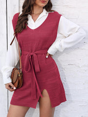 Ladies Vest Women Clothing Autumn Winter Lace Up Split Vest Dress Woven Sweater Waistcoat Vest