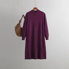 Autumn Winter Mid Length Knitting Dress: Loose Slimming Turtleneck Sweater Coat