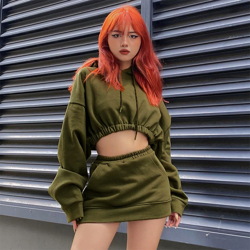 Street Trends Cool Sweet Girl Cropped Cropped Hoodie Short Skirt Two Piece Suit Women