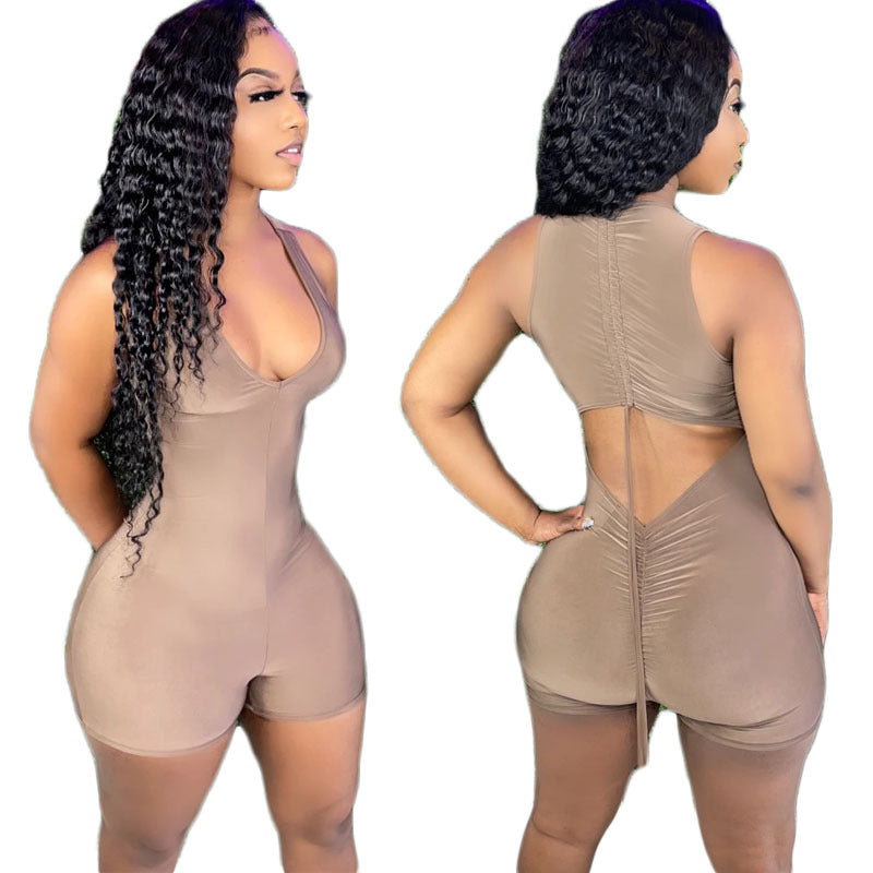 Women’s Sleeveless Pleated Shorts Jumpsuit – Sexy Vest Style