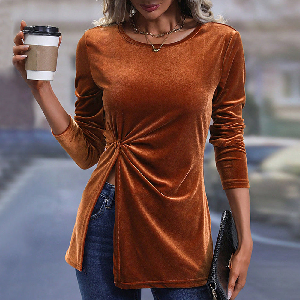 Early Spring Long Sleeve T-shirt: Irregular Asymmetric Slit Chic Short Top Thin Type Sunscreen Blouse Air Conditioning Shirt