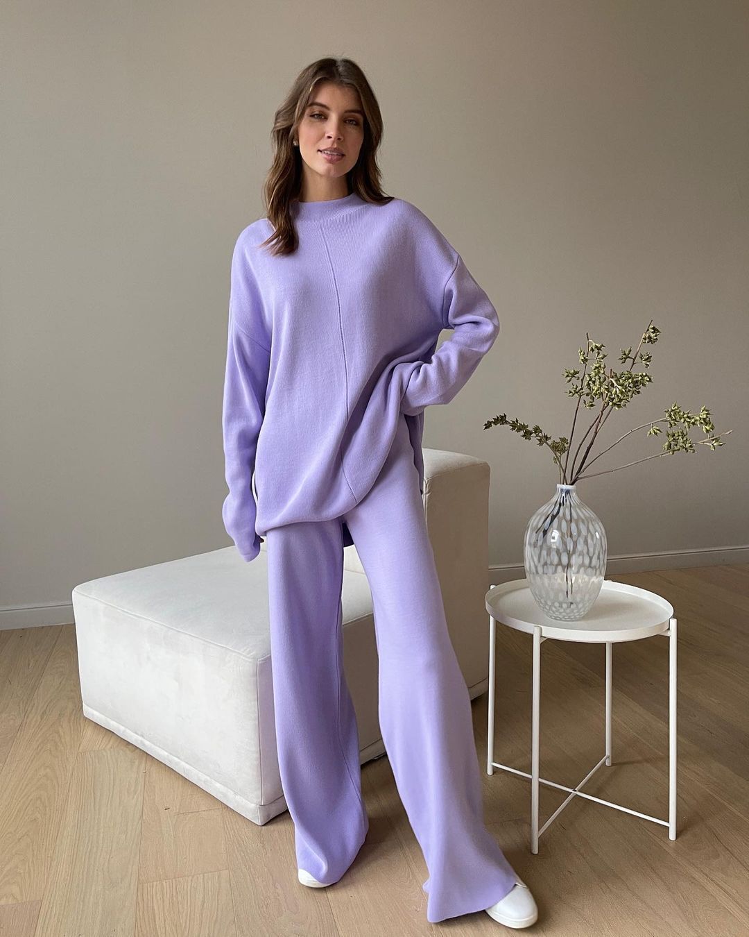 Autumn Winter Russian Long Sleeve Loose Casual Sweater Knitted Top Trousers Set – Cozy Knitwear Ensemble