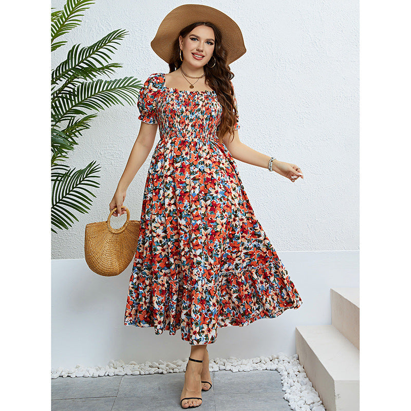 Summer Floral off Shoulder Waist Slimming Dress