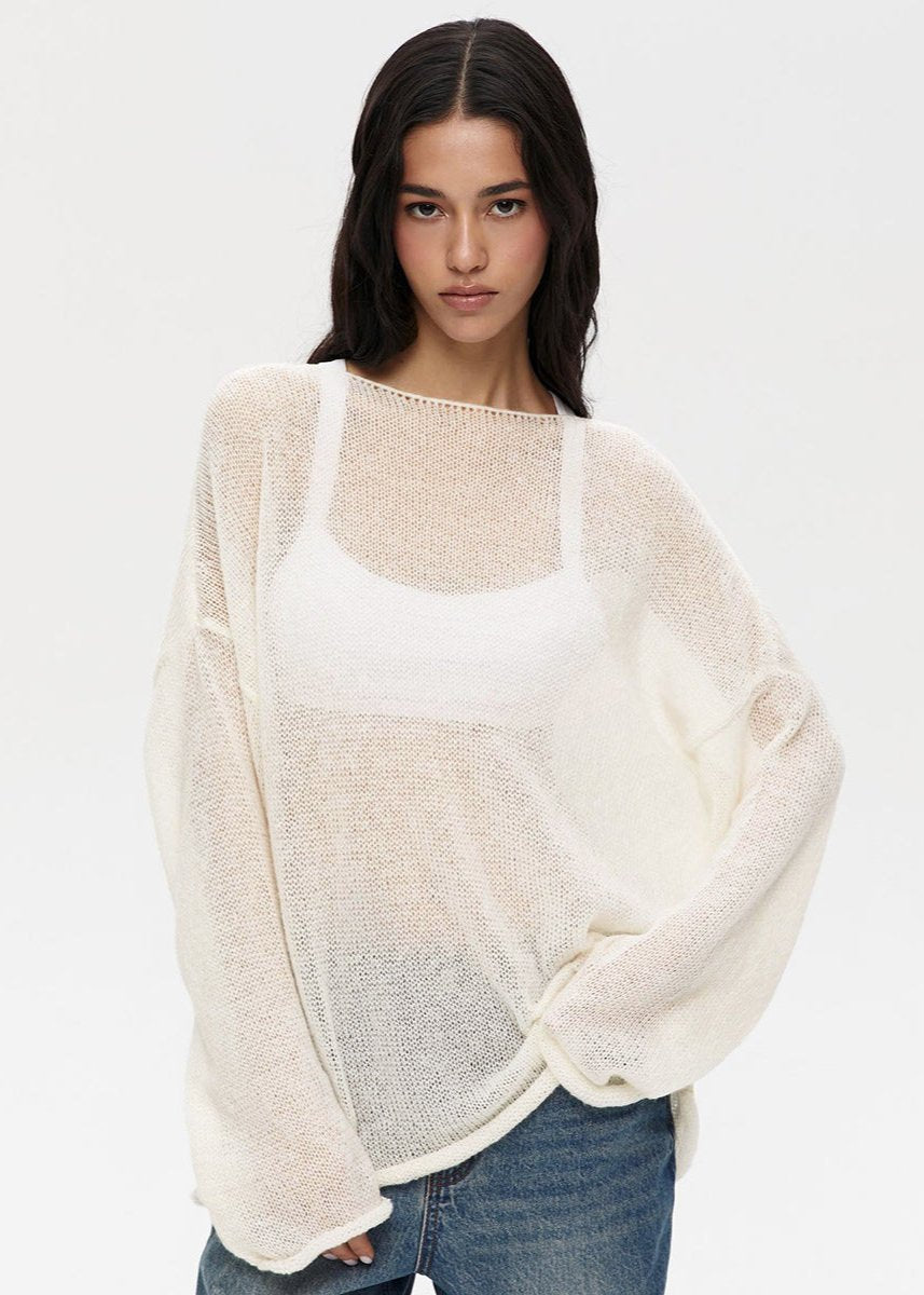 Sheer Pastel Pink Knit Sweater - Soft and Elegant