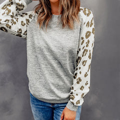 Leopard Print Sweater Women Autumn Round Neck Long Sleeve Pullover Loose Top Women