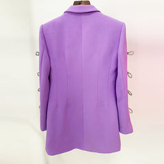 Dyed Fabric Dignified Sense of Design Sleeve Hollow Out Cutout Jeweled Bow Pearl Blazer Dress