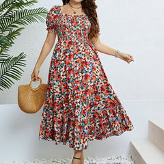 Summer Floral off Shoulder Waist Slimming Dress