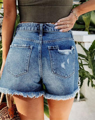 Casual High-Waisted Tasseled Buttoned Shorts