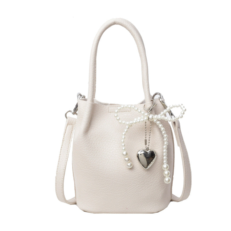 Elegant-Pearl-Accent Bucket Bag