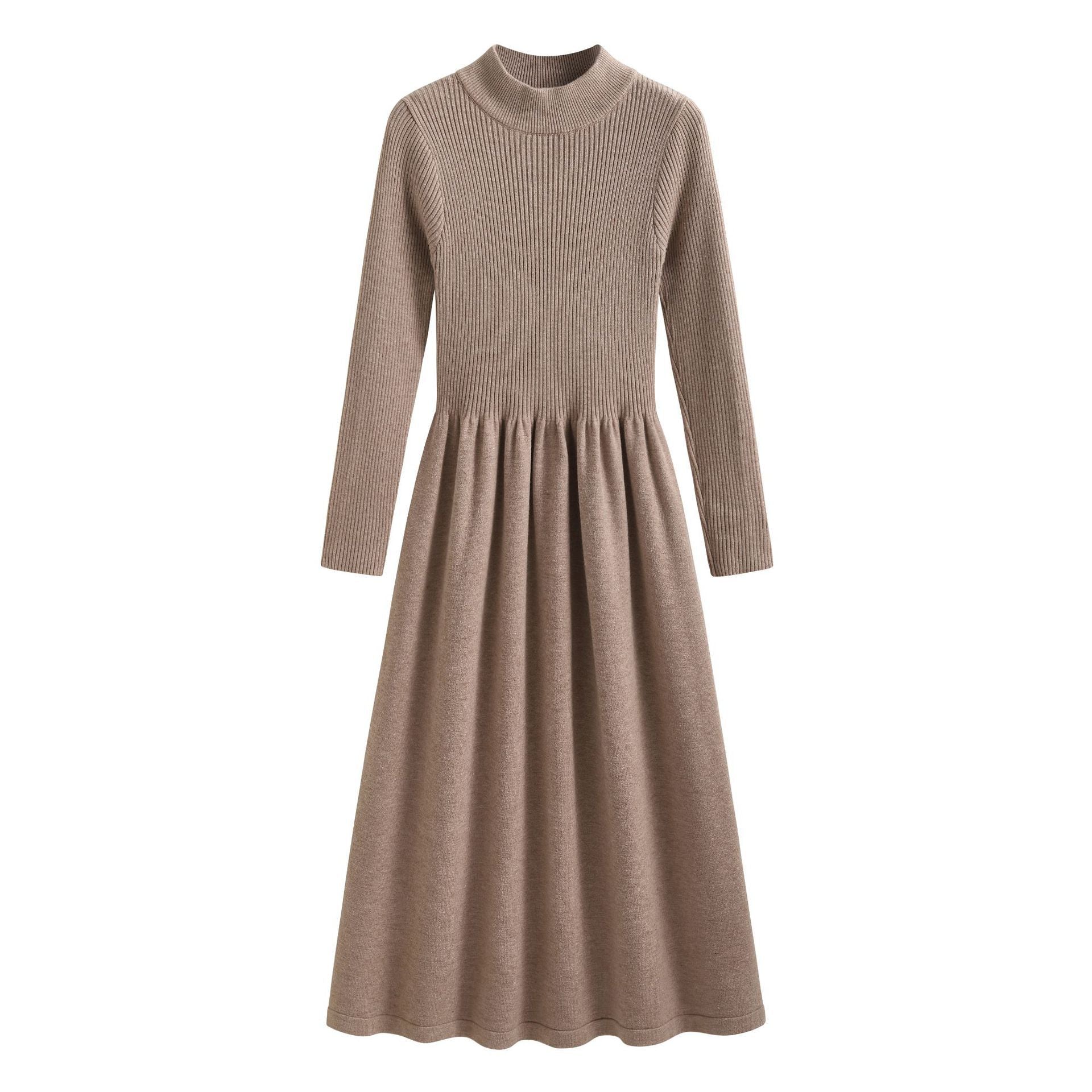 Spring Autumn Half Turtleneck Knitted Dress Women Clothing Waist Controlled Mid Length Sweater Dress Outerwear Bottoming Dress