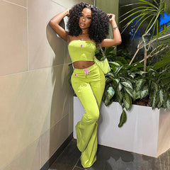 Embroidered Tube Top High Waist Suit Set – Casual Trousers Two Piece