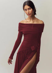 Ruby Elegance Off-Shoulder Gown