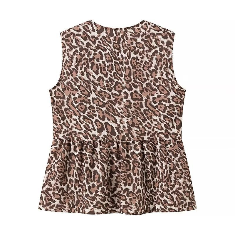 Leopard Print Vest And Casual Pant Set